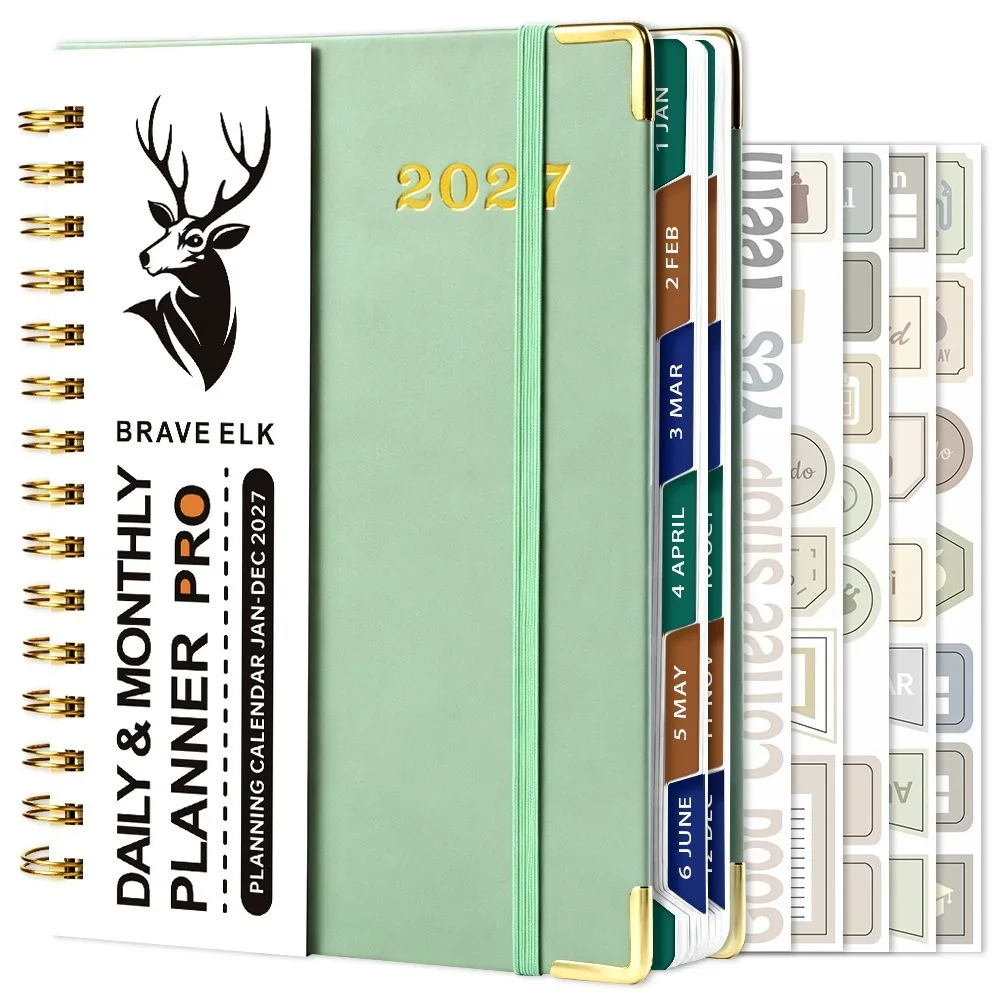 Index Tags 2027 Planner Notebook A5 Size Simple Design Coil Diary Book Clock In Function Spiral Binding Spiral Notebook