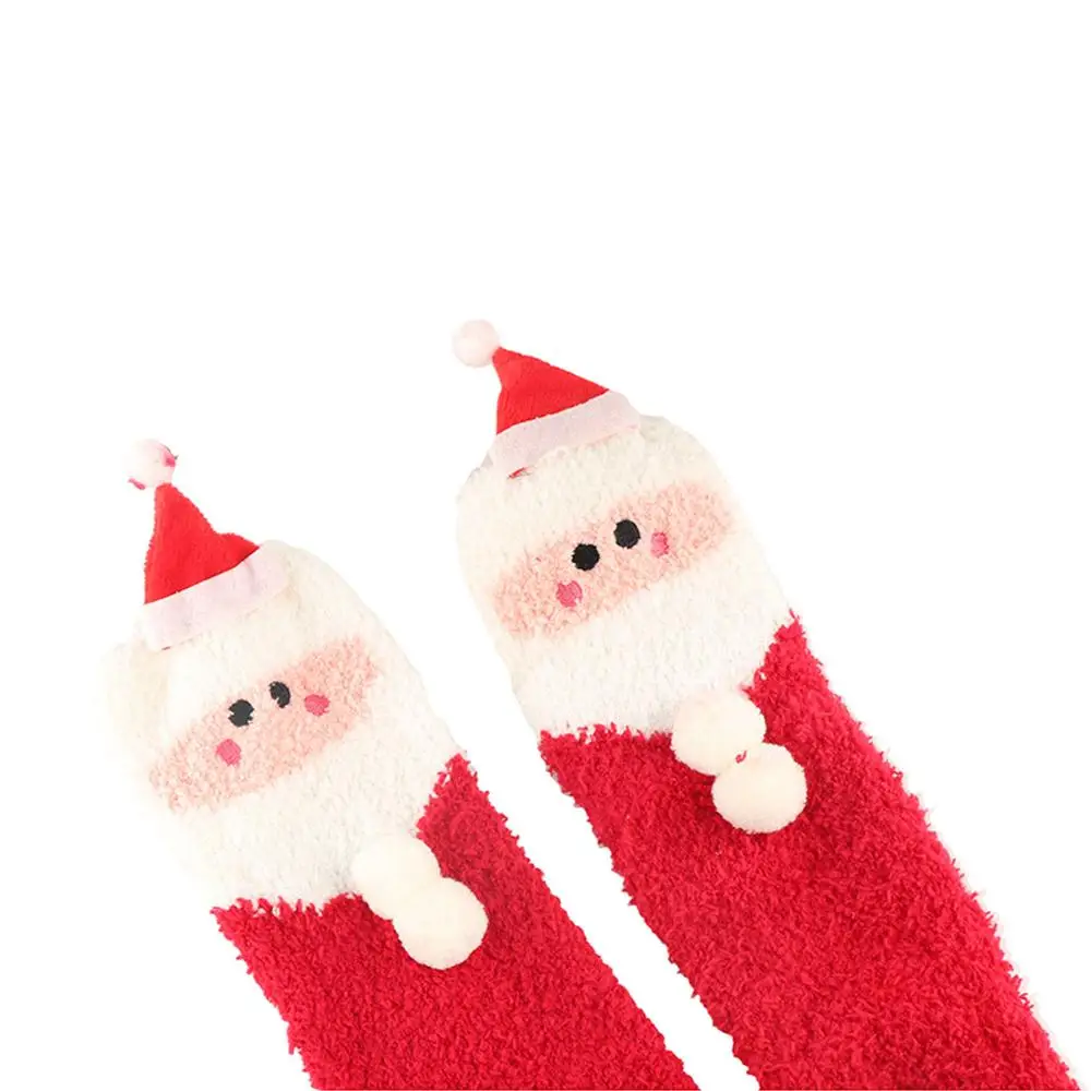 Cute Women Christmas Gift Coral Fleece Santa Claus Snowman Bow Floor Socks Ladies Hosiery Cotton Calf Socks Christmas Stockings