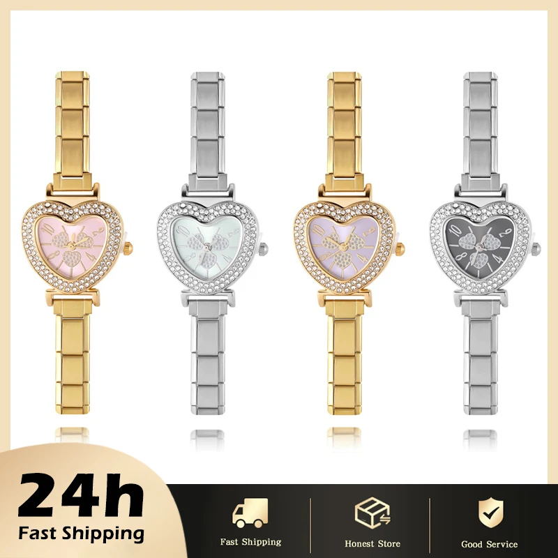 Hot Shiny Zircon Heart Watch Bracelet Women'S Men'S DIY 9MM Charm Stainless Steel High Quality Watch Head Bangle Jewelry