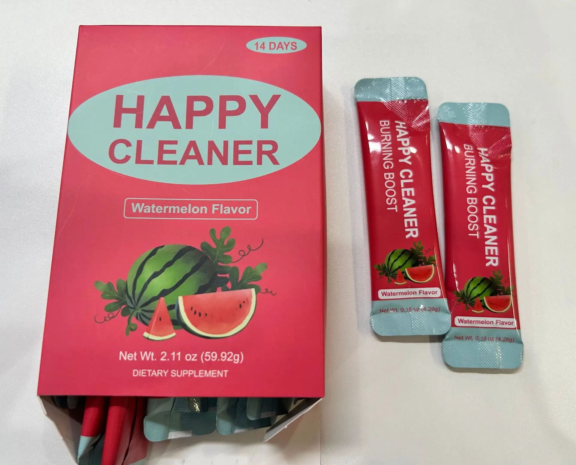 2 cajas de polvo para la salud intestinal Happy Cleaner sin azúcar con probiótico, prebiótico y a base de plantas para mezcla de bebidas de sandía de equilibrio intestinal