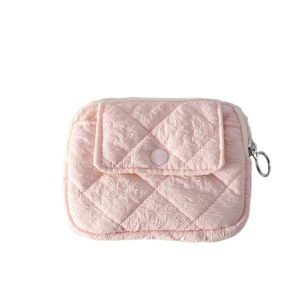 Portable Quilted Mini Earphone Bag Soft Cloth Lightweight Earphone Case Cute Cartoon Floral Earphone Pouch