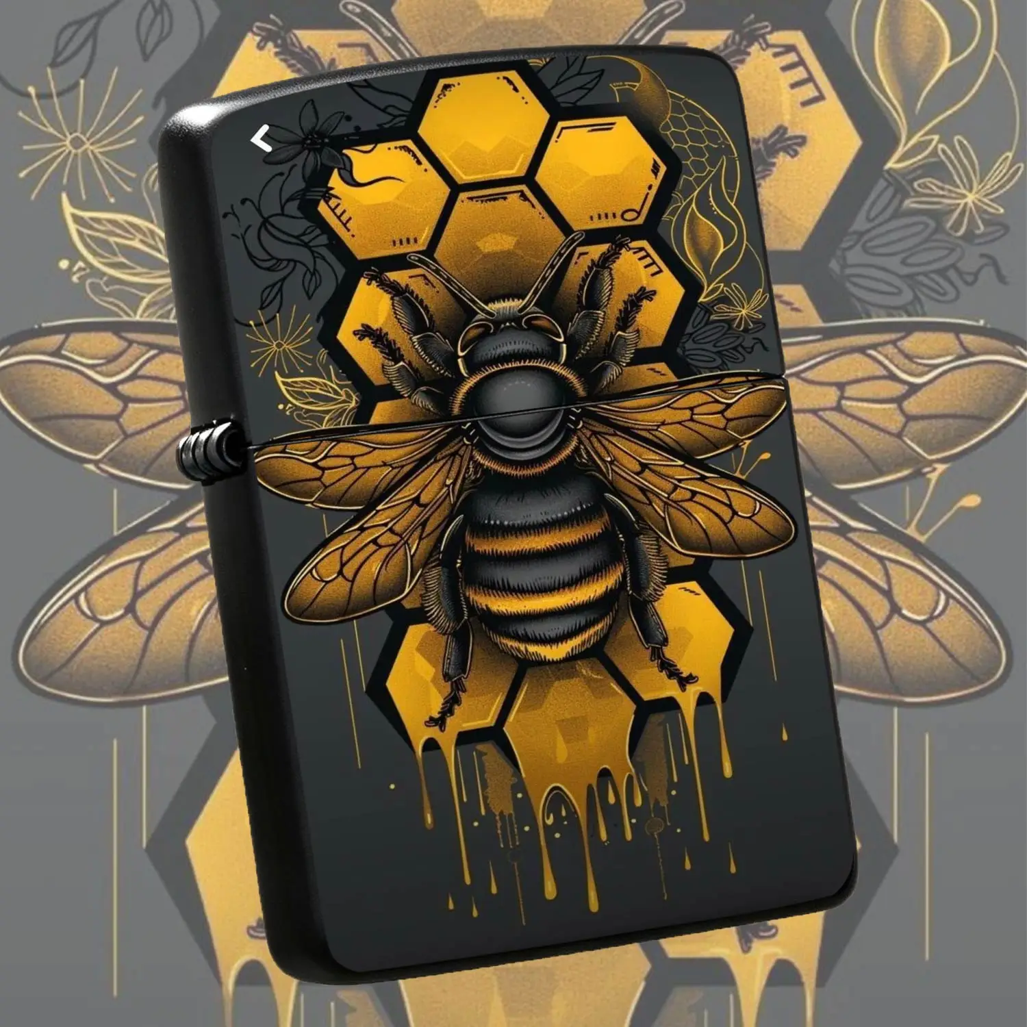 Stylish Bee Honeycomb Art Print Lighter, Exquisite Portable Item With Distinct Vibe, Suitable For Camping Daily Trips Parties Multiple Scenarios, Durable Creative Practical Gadget, Show Unique Aesthetic Taste For Gifting Or Personal Use A H