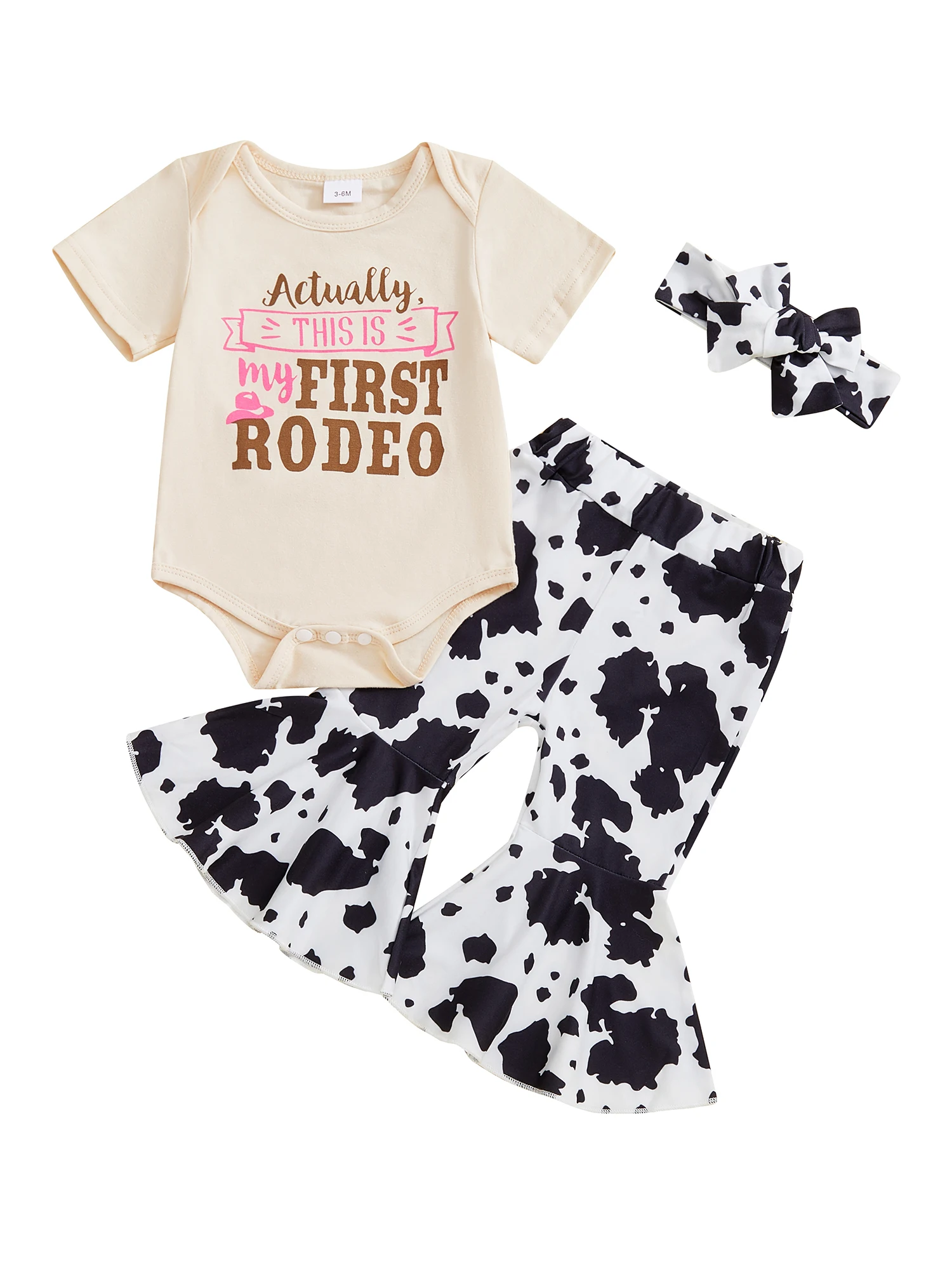 

Adorable Toddler Cowgirl Costume with Western Print Romper Flared Pants and Matching Headband - 3 Piece Set for Country Style