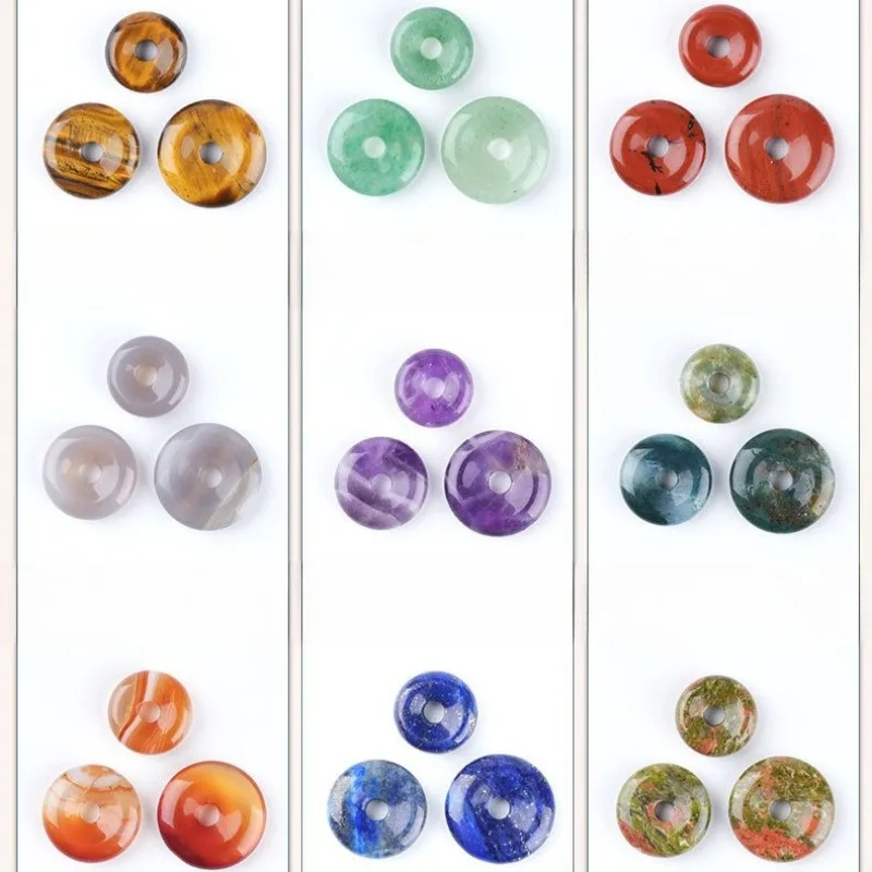 12mm 14mm 16mm Stone Donut Beads Pendant Healing Chakra Crystal Amulet Charms Lucky Pingan Coin Protection Charms Jewelry
