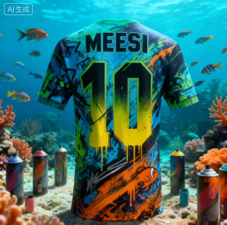 AI 3D Classic Fashion Graffiti Element Messi 10 # تي شيرت مطبوع ثلاثي الأبعاد من سلسلة تذكارية للمروحة قميص سريع الجفاف في الهواء الطلق #3
