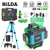 HILDA 16 Line Laser Level With Tripod Luggage And Sccessories 360 ° Self Leveling Horizontal Vertical Green Line Laser Level