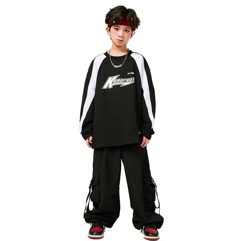 Hip-hop children's fashion clothes boys motorcycle sweater suit hip-hop girls jazz drum performance clothes tide