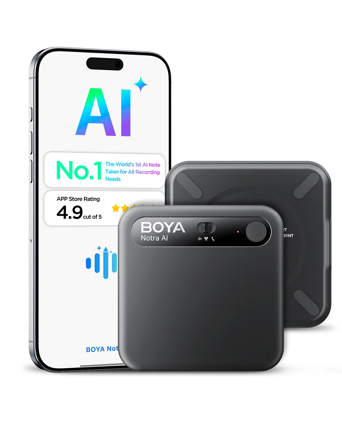 

BOYA Notra AI Recording - Smart Voice Activated Recorder with AI Noise Reduction Portable Dictaphone for Business Meetings Lectu