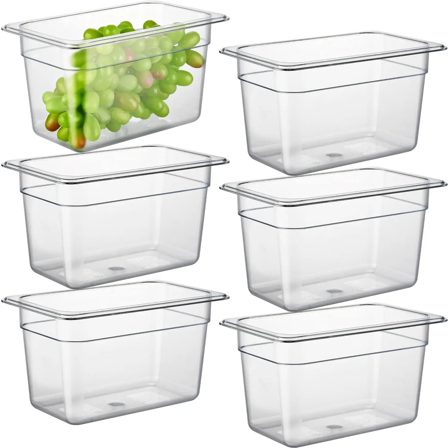 6-Pack 1/4 Size 6" Deep NSF Polycarbonate Food Pans, Dishwasher & Freezer Safe Clear Containers for Kitchen Use