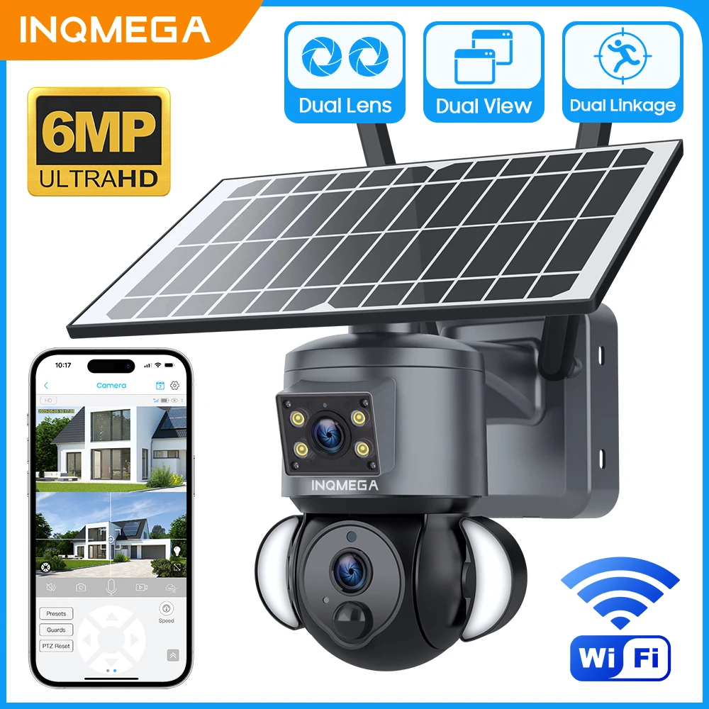 

INQMEGA 6MP WIFI Solar Powered Security Camera Dual Lens PTZ Color Night Vision and Human Tracking Outdoor Surveillance CCTV