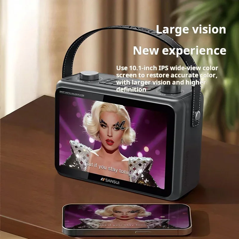 

SANSUI K115 Светодиодный экран 10,1-дюймовый мультимедийный Bluetooth-динамик с текстом песен под давлением Умная караоке-машина Музыкальный видеодинамик TF