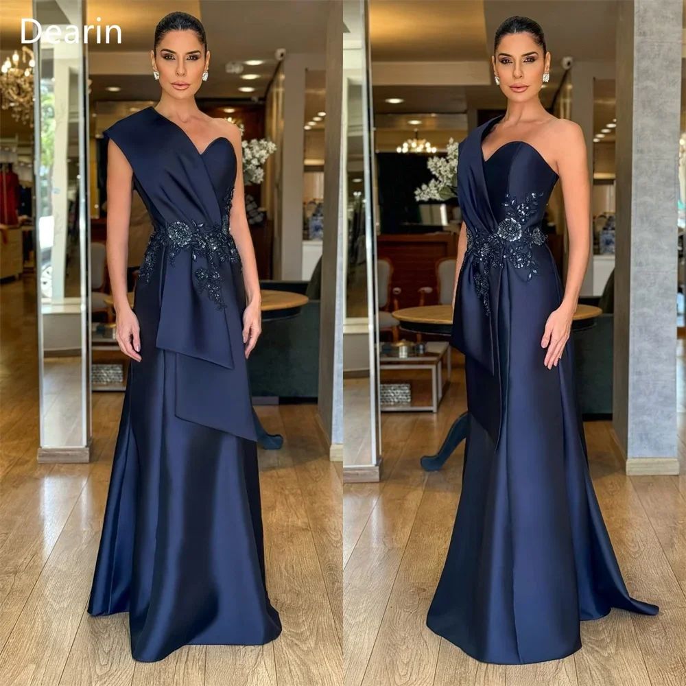 

Customized Prom Gown Dearin One Shoulder A-line Floor Length Skirts Draped Layered Sleeveless Applique Print Bespoke Occasion Dr