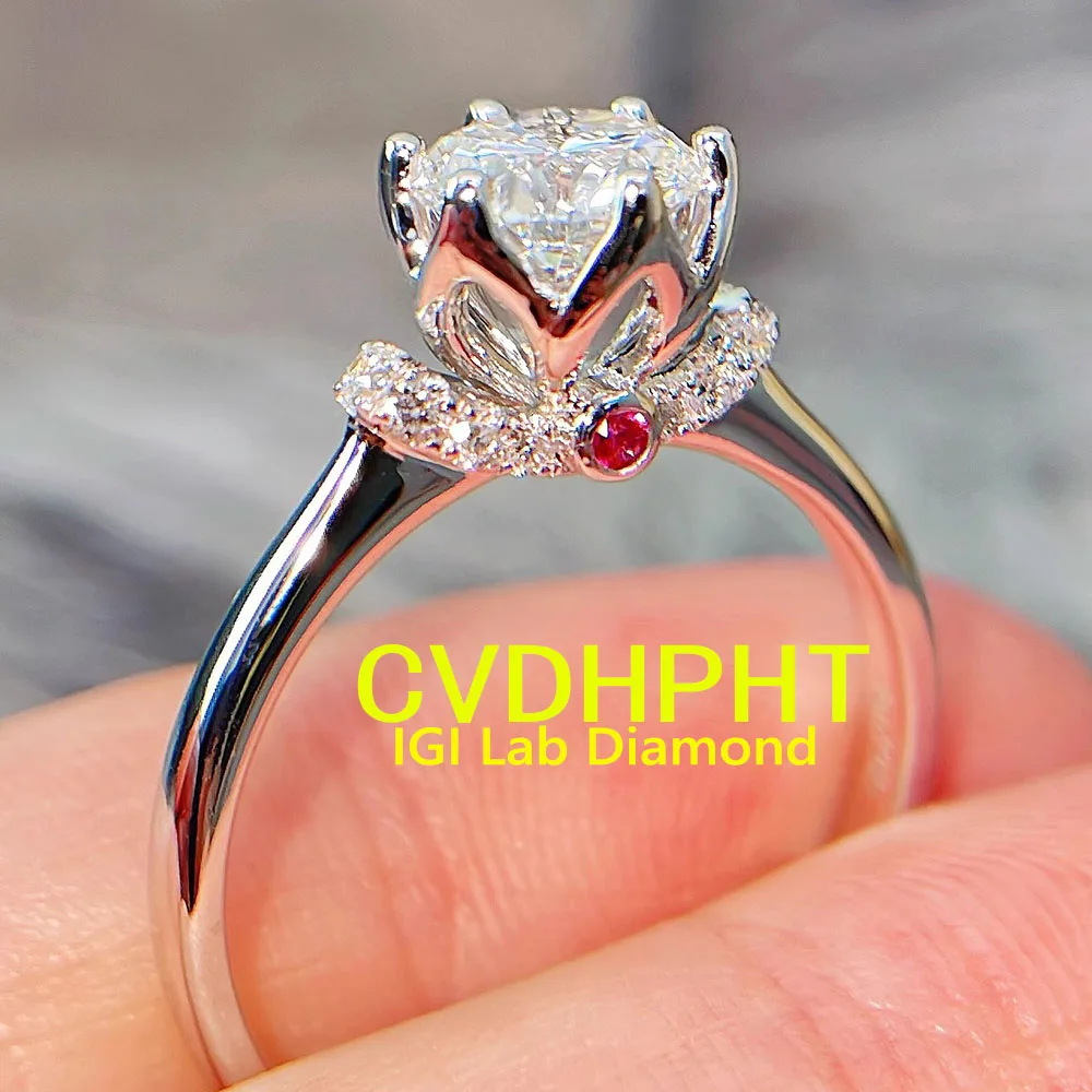 

Цветок розы 3 карата, настоящее твердое белое золото 14 карат, выращенное в лаборатории кольцо с бриллиантом IGI круглой формы D VS1, свадебное обручальное кольцо ﻿