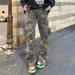 2022 New Fashion Camouflage Baggy Tracksuit Cargo Pants For Men Inkjet Side Pockets Sports Joggers Women Casual Loose Trousers