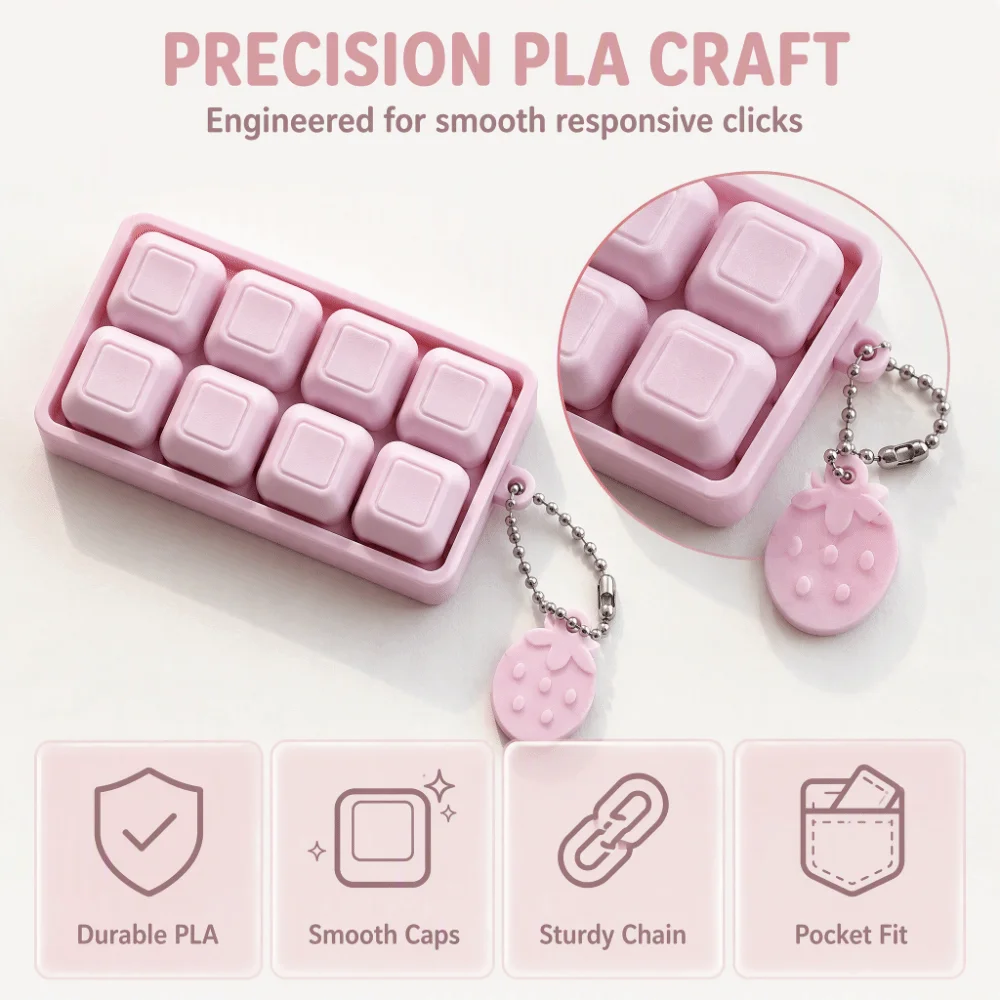 Finger Button Keycap Fidget Keychain 8 Keys Key Cap Clicker Keyboard Keychain Click 3D Printed Mechanical Keyboard Keychain