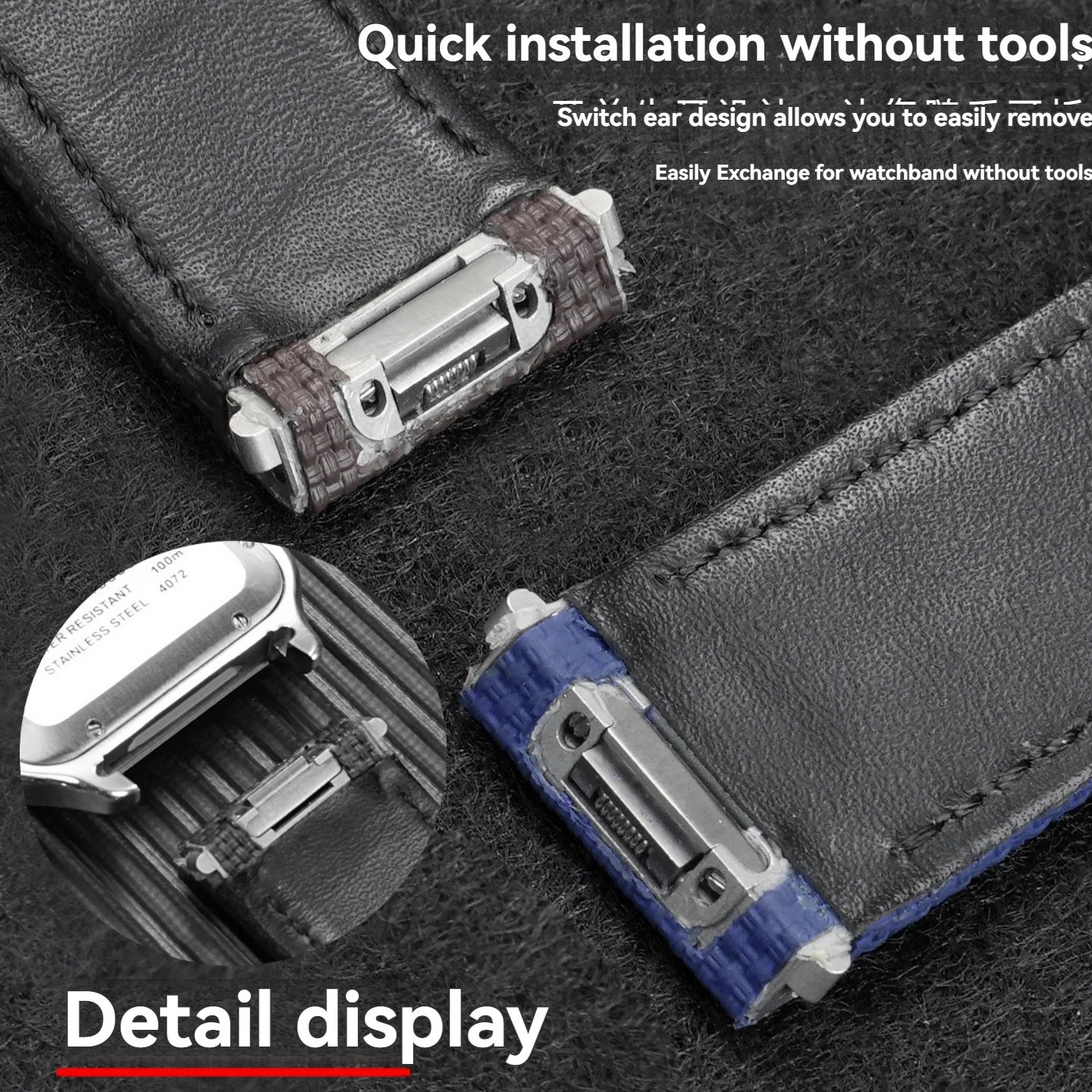 Alta calidad para Cartier specific Sandus correa de reloj de cuero genuino de caucho fluorado de liberación rápida con grano de cabeza de acero inoxidable