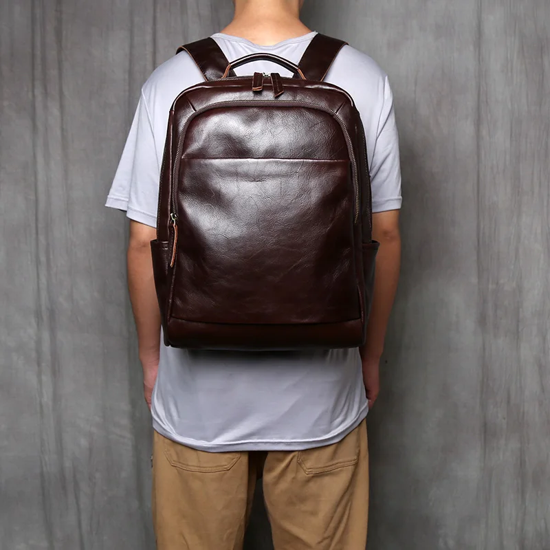 NZPJ Retro Echtes Leder männer Rucksack Mode Rucksack Top Schicht Rindsleder Computer Rucksack Große Kapazität Reisetasche – Detail 4
