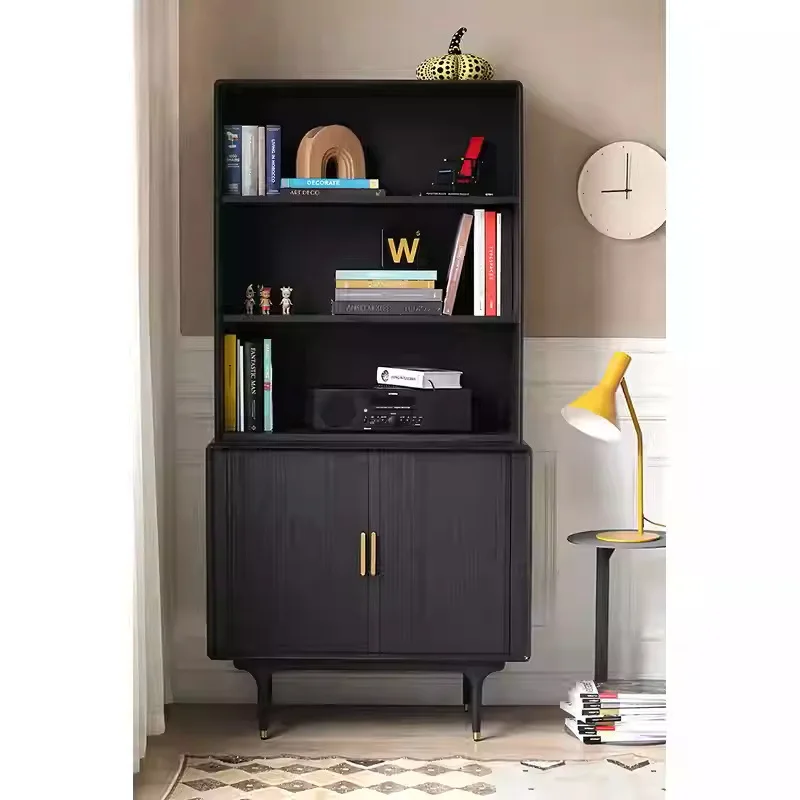 Solid wood oak organ door black bookcase display case open display rack locker