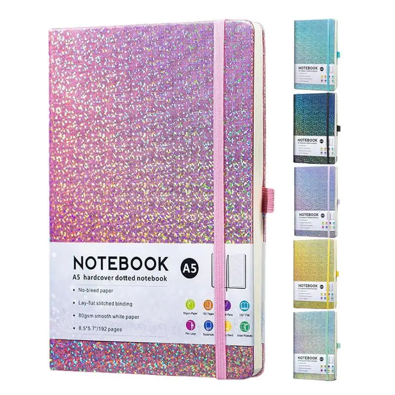 

Glitter Notebook A5 Hardcover Journal 8.4x5.7 Inches 160 Lined Pages Glitter Never Peel Off Journal Hardcover Notebooks With