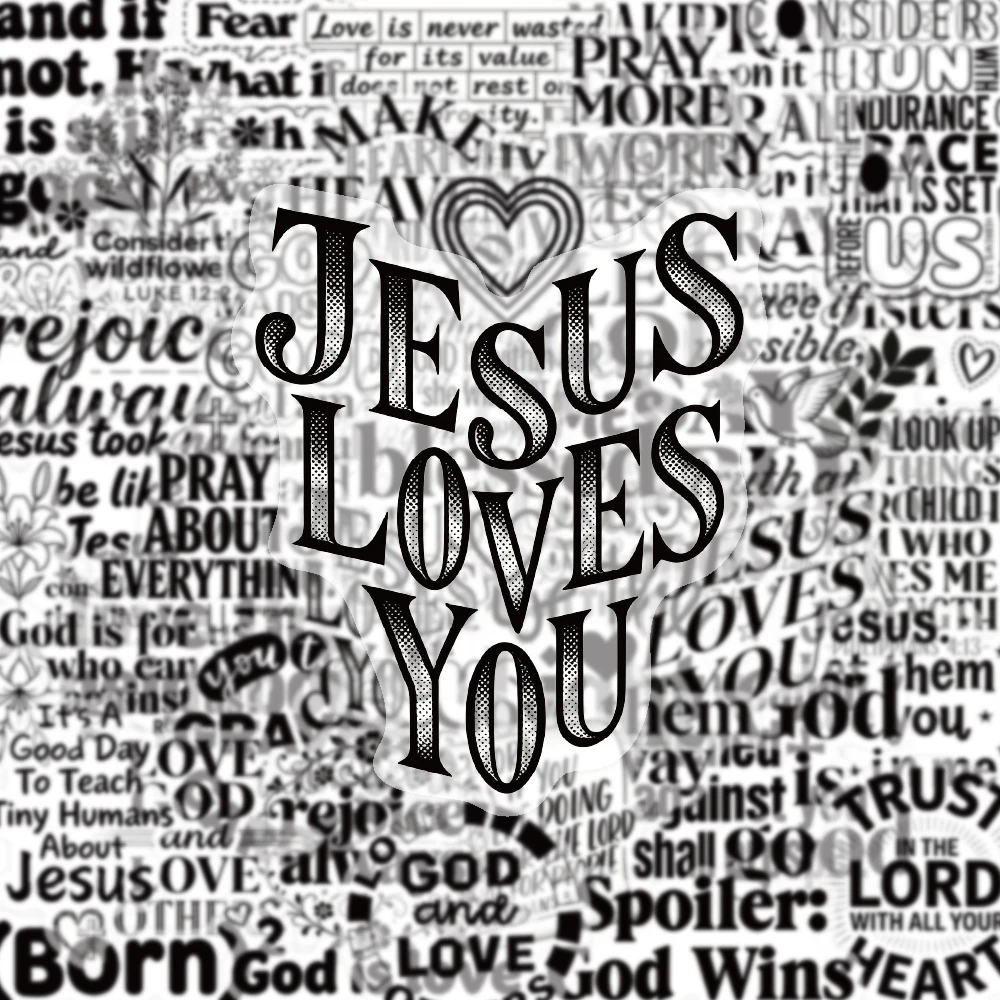 50PCS Advanced Simple Black and White Art Bible PET Sticker Jesus Loves You Creative Collection Decoration Scrapbook Phone Case