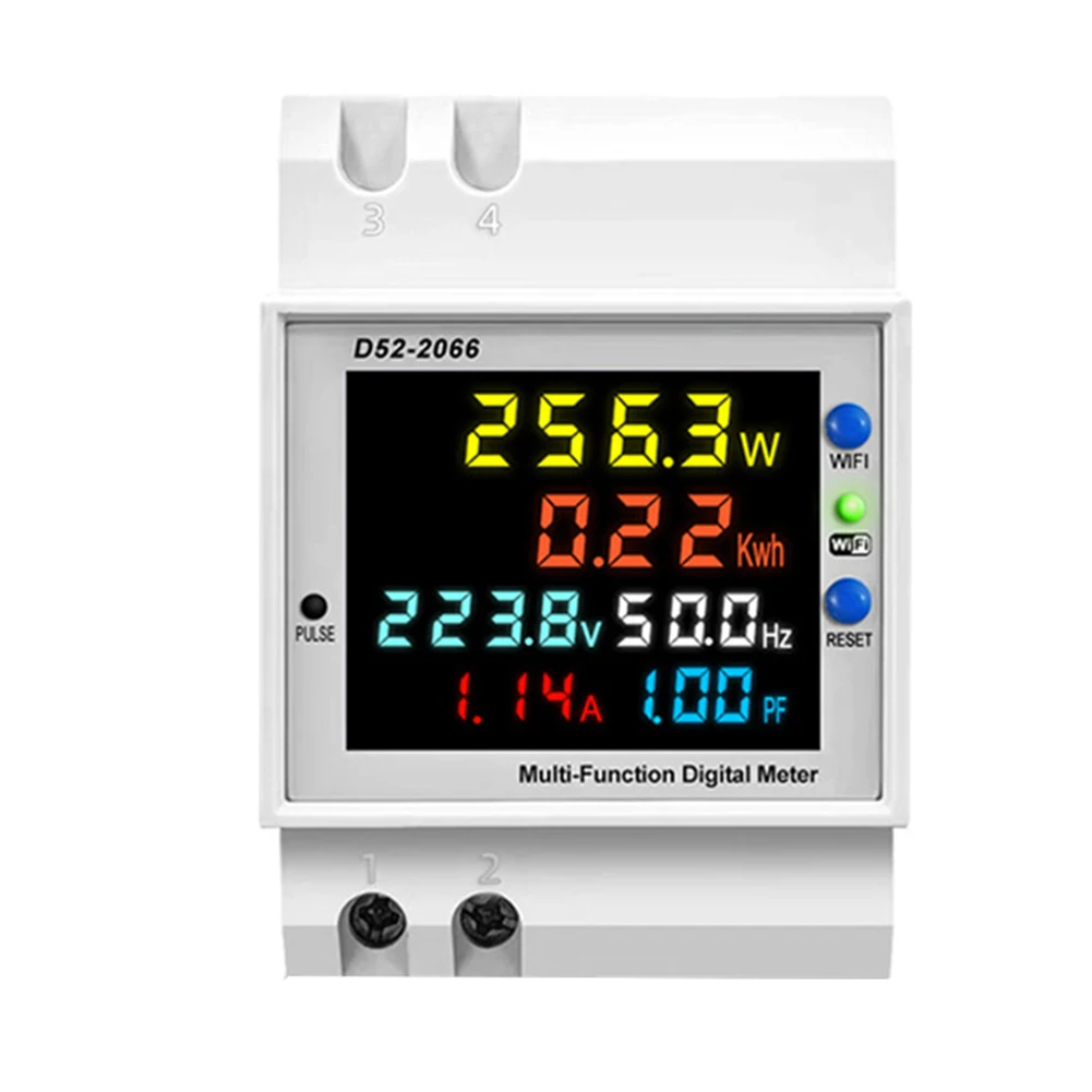 

Digital WiFi Enabled Electricity Meter Featuring Real Time Data Display on LCD Screen for Various Electrical Applications