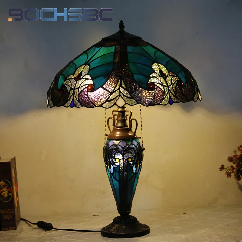 

BOCHSBC Tiffany vintage style stained glass child lamp decoration villa living room bedroom bedside dual-head desk lamp