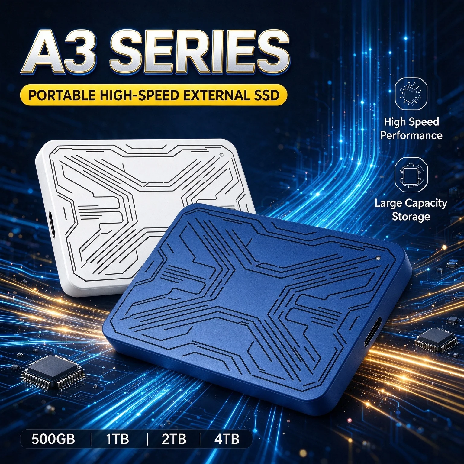 500GB - 4TB A3 Portable External SSD, USB 3.0 Ultra-Low Latency Portable Hard Drive for Office, Gaming Console, Gift