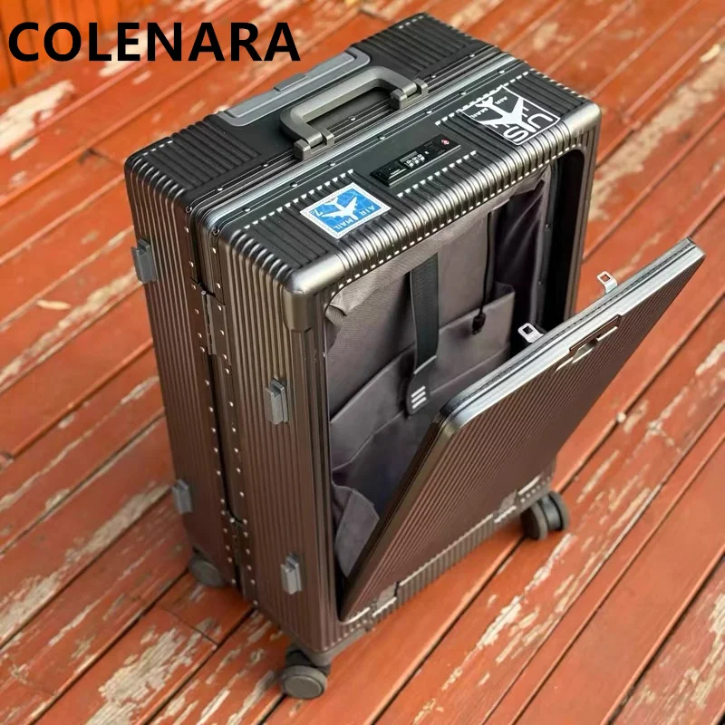 

Чемодан-тележка COLENARA 20/24 дюйма с фронтальным открытием, алюминиевая рама, для ручной клади, высококачественный, с USB-зарядкой