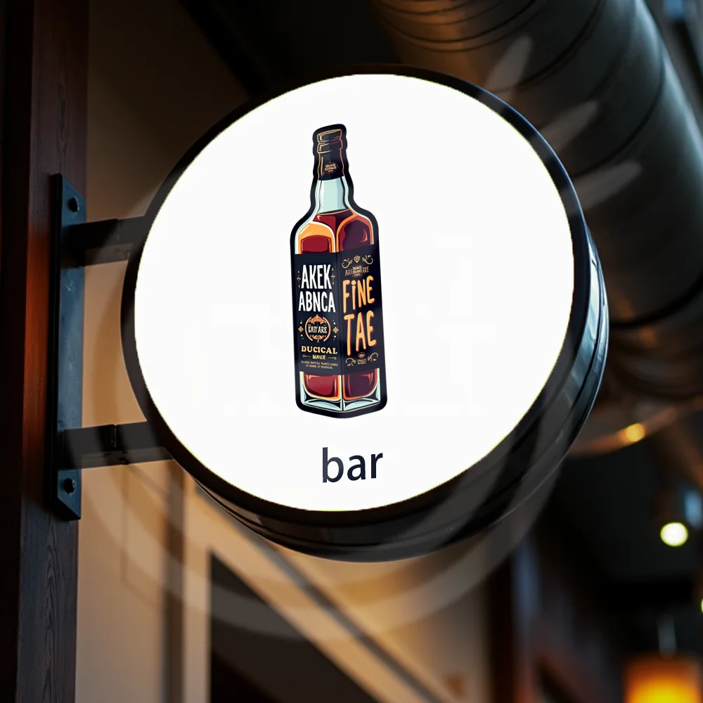 Custom Bars Light Box Outdoor Round Waterproof Acrylic LED Business Sign Double Sided Backlit Advertising Display Cocktails