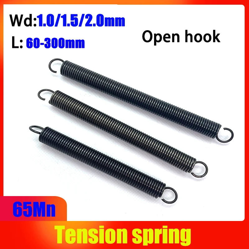 

65Mn Wire Diameter 1.0mm/1.5mm/2.0mm Open Hook Tension Spring Pullback Spring Draught Spring Coil Extension Spring