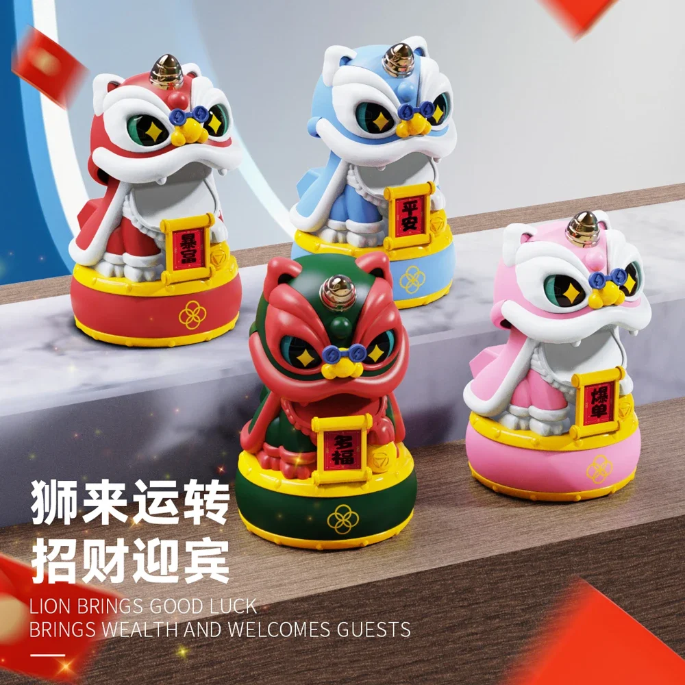 2026 Chinese Art Deco Awaken Lion Statue Resin Solar Toy Sculpture New Year Gifts Car Decoration Mascot Engineering Toy