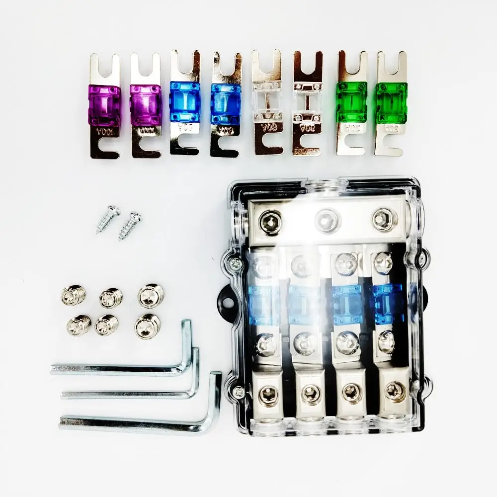 

Power Distribution Block Fuse Box Car Stereo Audio 3x 4GA In 4x 8GA Out