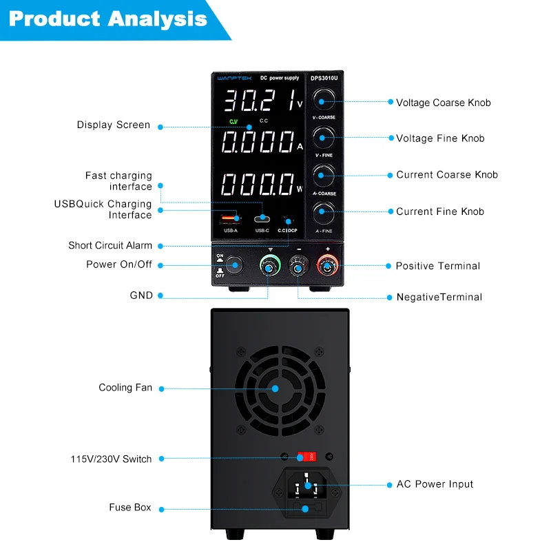 調節可能な電源,実験室用,30v,10a,60v,5a,AC,スイッチング,安定化ベンチソース,wumptek dps3010u