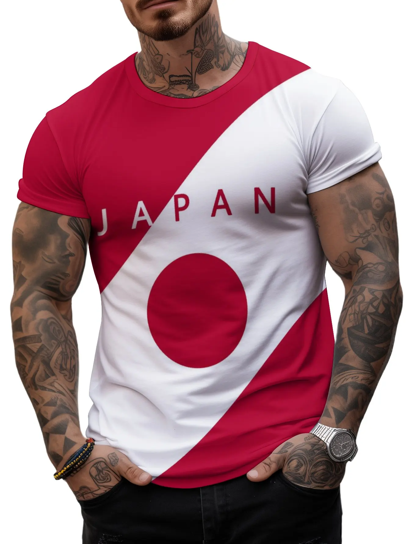 Japan Men's T-shirt Fans Flag Football Jerseys Oversized Clothing Sports Night Run Hiking Camping Speed Dry Fitness Casual