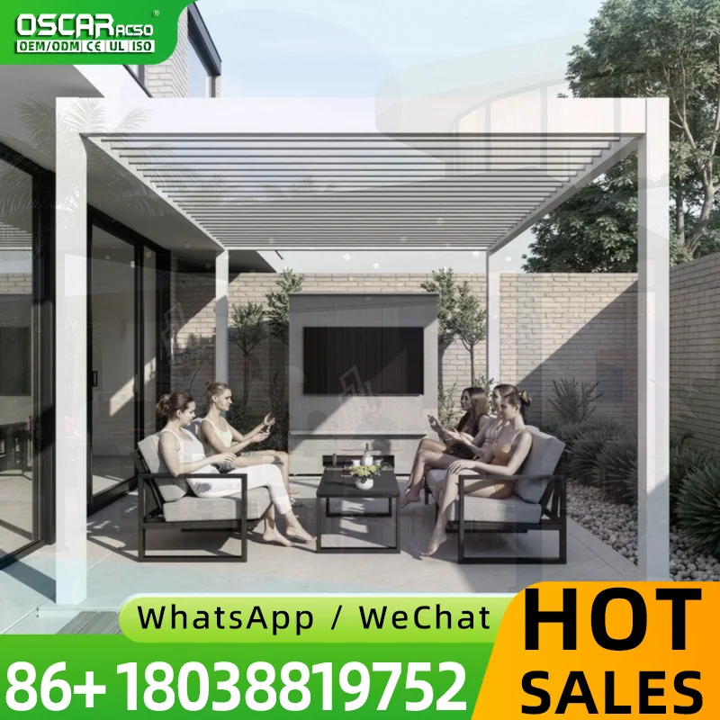 Motorized Louvered Aluminum Canopy Rainproof Snowproof LED Patio Gazebo for Balcony Powder Coated Outdoor Backyard Garden pergol