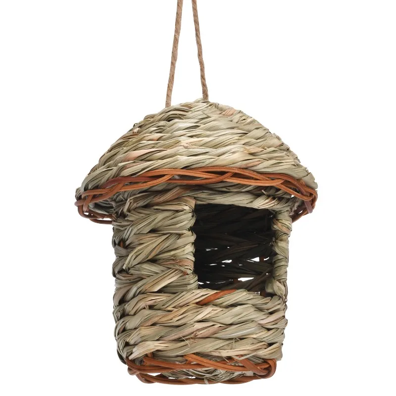 Hummingbird House with Lanyard Grass Hand Woven Resting Place Outdoor Hanging Natural Birdhouse Bird Hut Outside Supplies