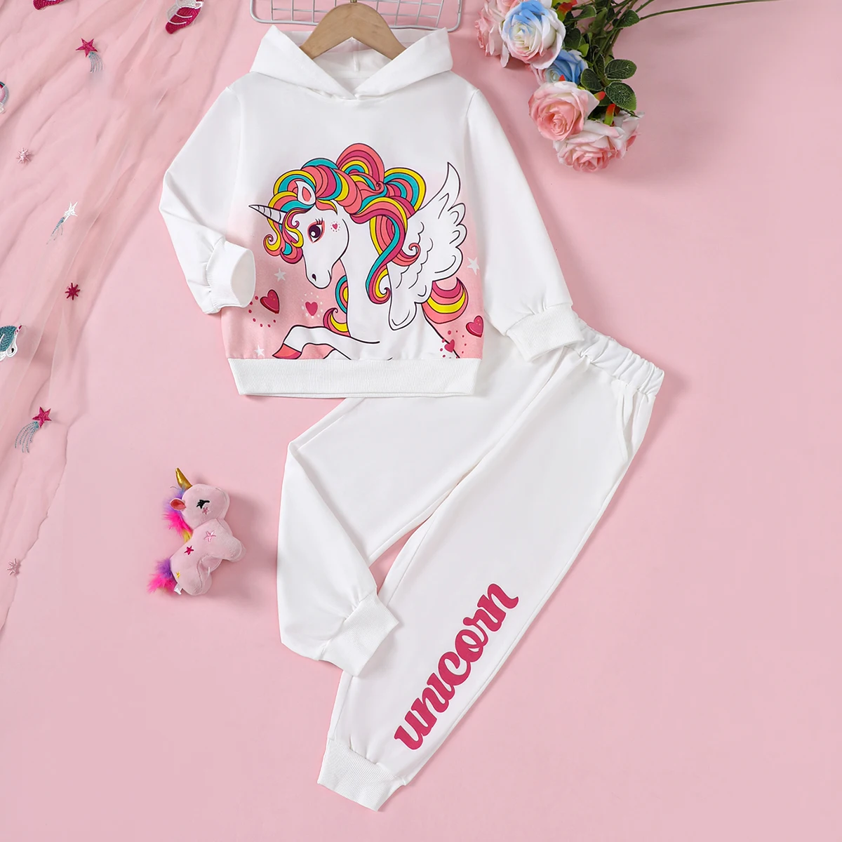 Kids Girls White Unicorn Sweatshirt Suit