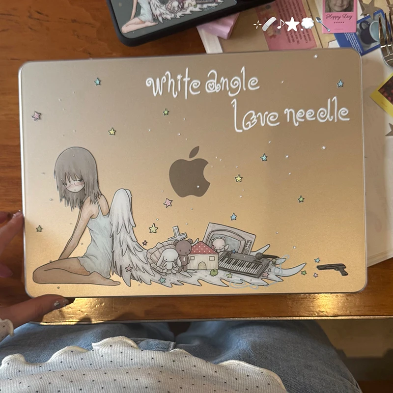 Cute Angel Girl Laptop Case For Apple Macbook 15 inch 2025 M5 Air 15 13 13.6 Inch For M4M3M2M1 Chip Pro 13 Air 13 Crystal Cover
