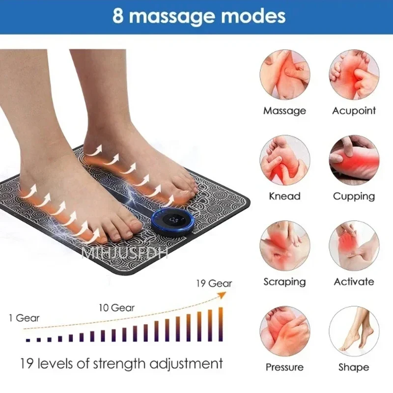 Foot Massager Stimulation Pad Electric Foot Massage With Remote 8 Mode 19 Levels of Strength Lightweight Relieve Foot Pressure