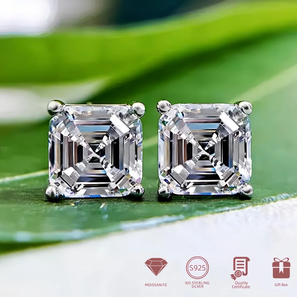 

7mm Asscher Cut Moissanite Stud Earrings Women 925 Sterling Silver Princess Cut Diamond Wedding Party Earring Gift GRA Certified