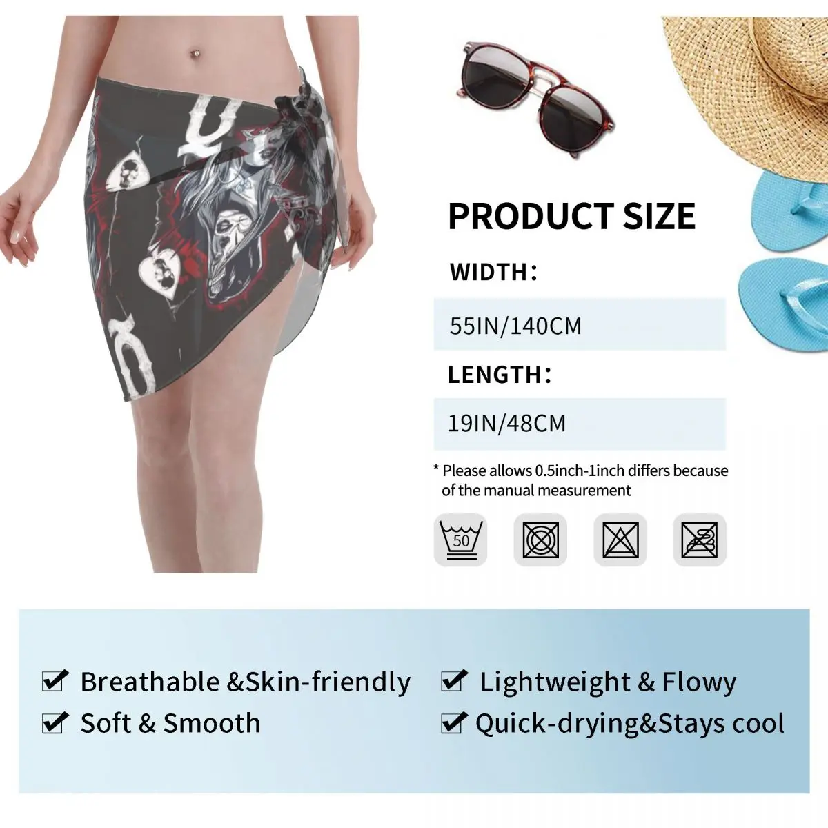 Sarongs courtes personnalisées Queen Of Spades Poker pour femmes, enveloppe de plage imprimée en 3D pour maillots de bain, robe portefeuille pour Bikini, Cover-up pour maillot de bain