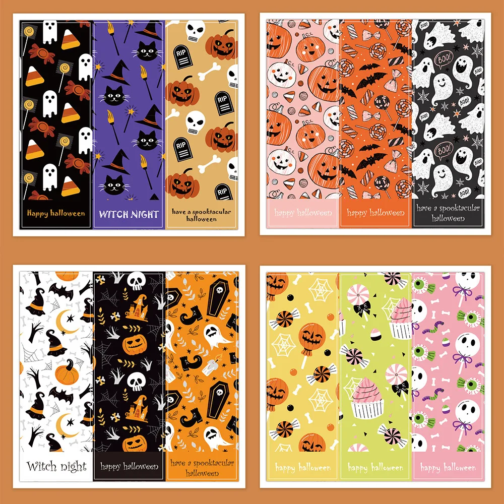 Halloween Cartoon Sealing Stickers Ghost Pumpkin Long Strip Labels for Baking Cookie Gift Box Packaging Decorative Seal