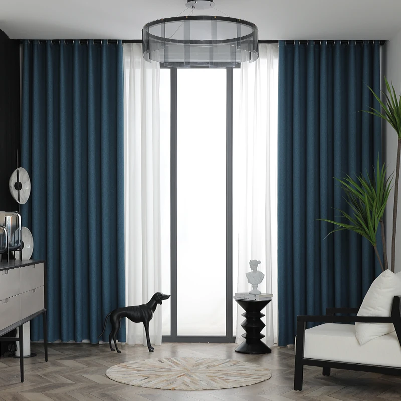 

Custom Size Fashion Luxury European Thickened Blackout Curtains for Living Room Bedroom Villa Customizable Curtains BlueTulle