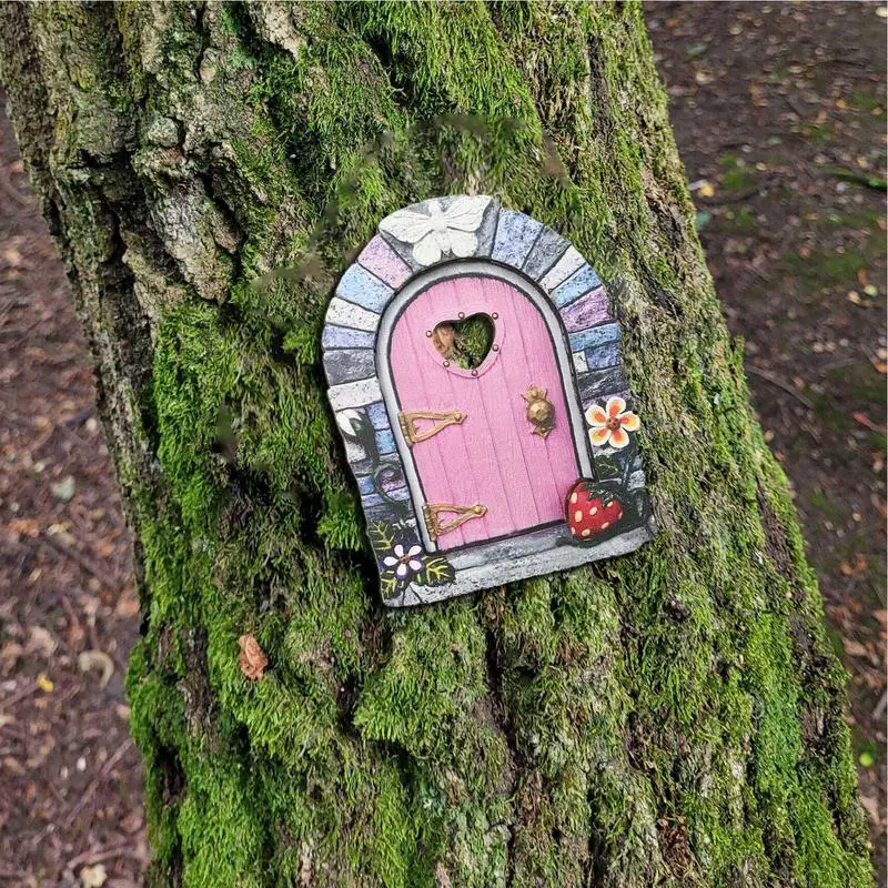 Fairy Door Wooden Mini Elf Fairy Door Fairy Garden Art Doors Garden Miniatures Ornaments for Fairy Home Tree Indoors or Outdoors