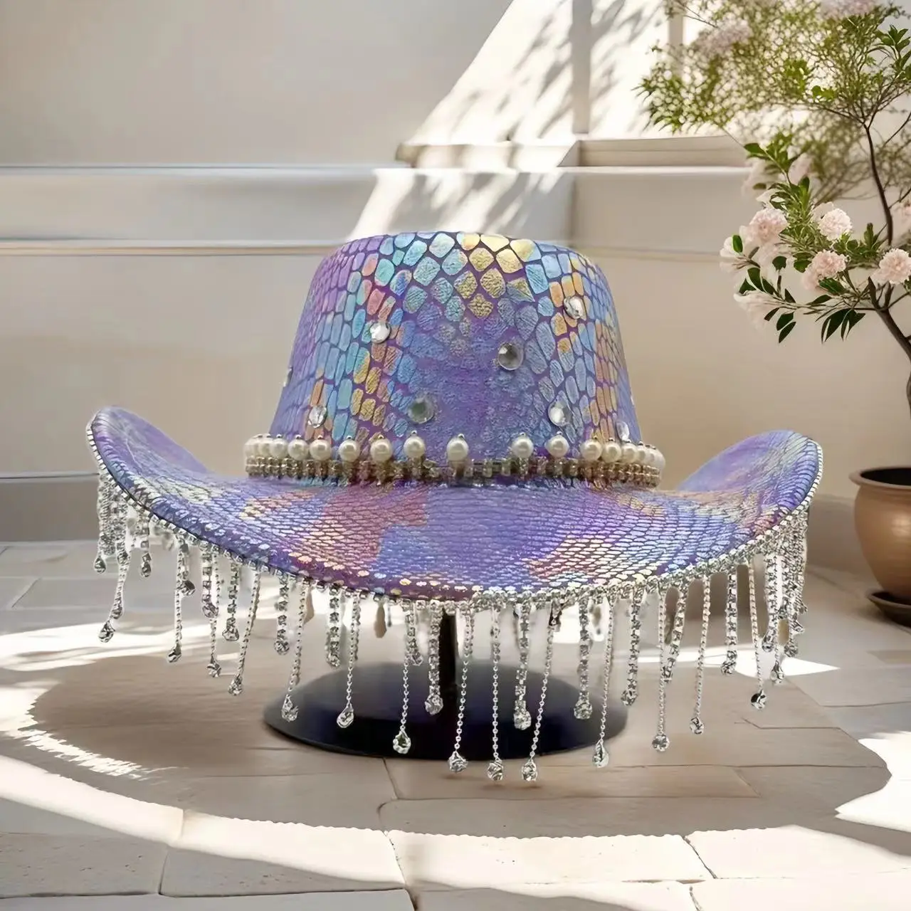 ホンルアン グリッターコスチュームハット 大人用＆カウボーイハット ラインストーン付き 女性用、カウボーイコスプレ女性用アクセサリー＆カウガールキャップ