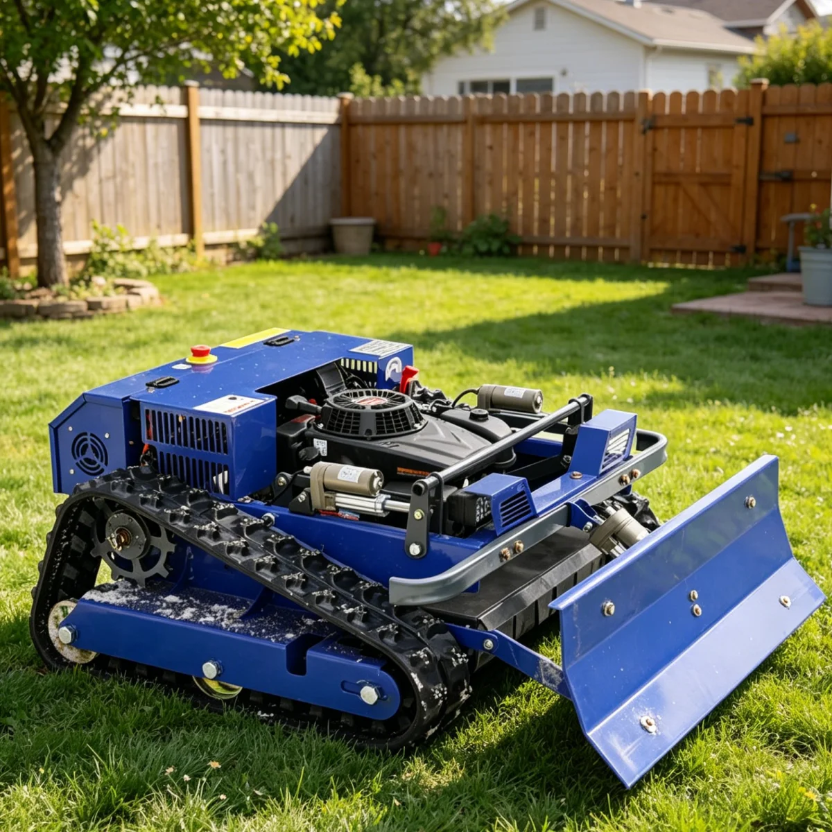 Custom Remote Crawler Lawn Mower with adjustable cutting width & height, 4-stroke self-propelled municipal slope cutter