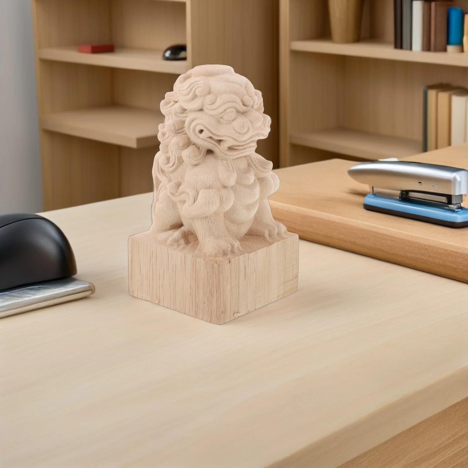 

1pcs Wood Finial 8X8X15Cm Lion Carved Staircase Column Cap Diy Unfinished Bedpost Topper For Handrail Furniture Decor