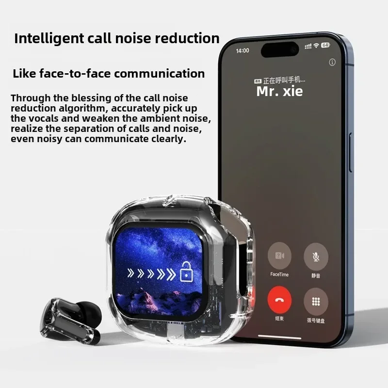 Auriculares inalámbricos compatibles con Bluetooth, auriculares TWS con pantalla LCD táctil inteligente a Color, auriculares estéreo con reducción de ruido HIFI