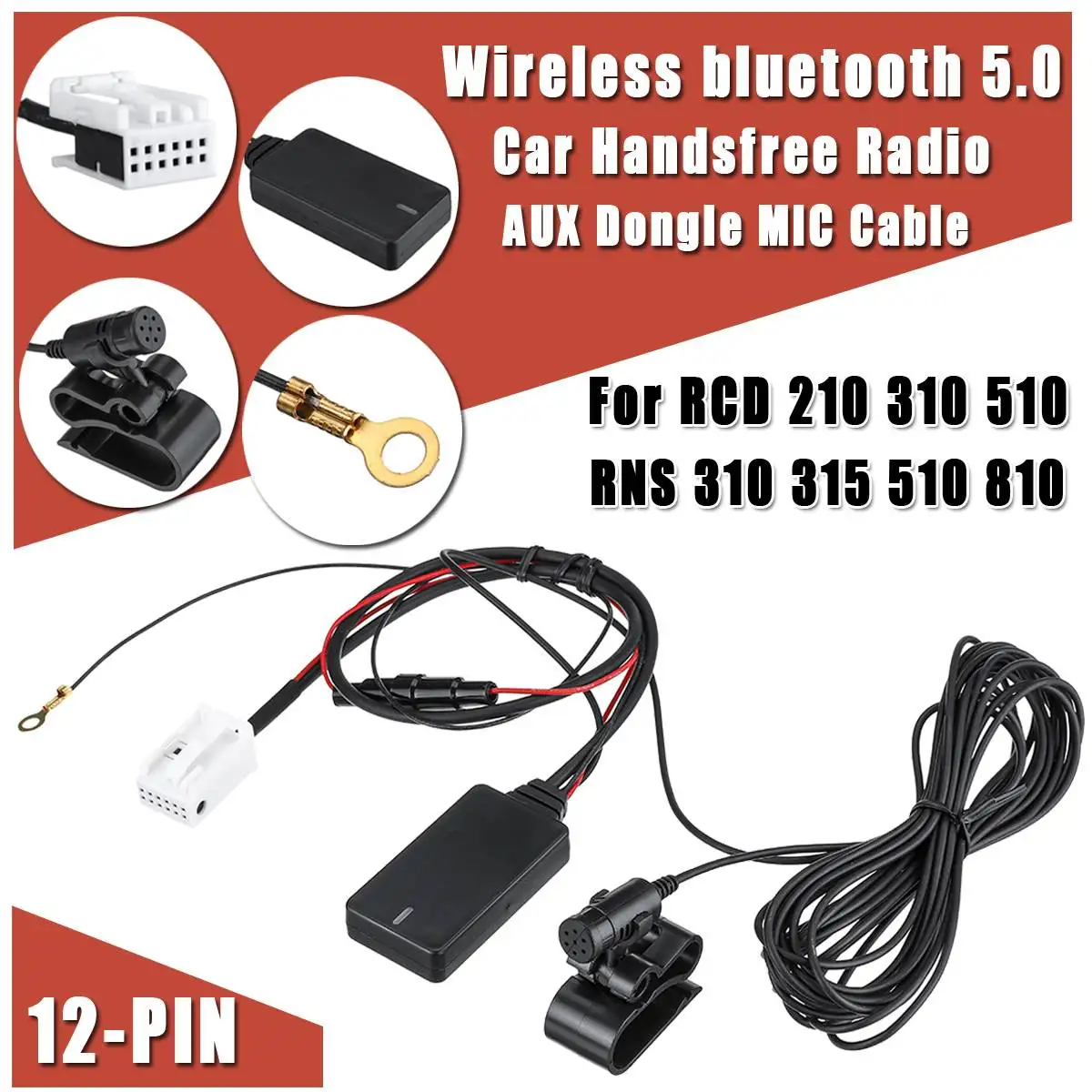 

12Pin Bluetooth Car Hands-free Radio AUX Dongle MIC Cable For VW For SKODA RCD 210 310 510 RNS 310 315 510 810 Accessories