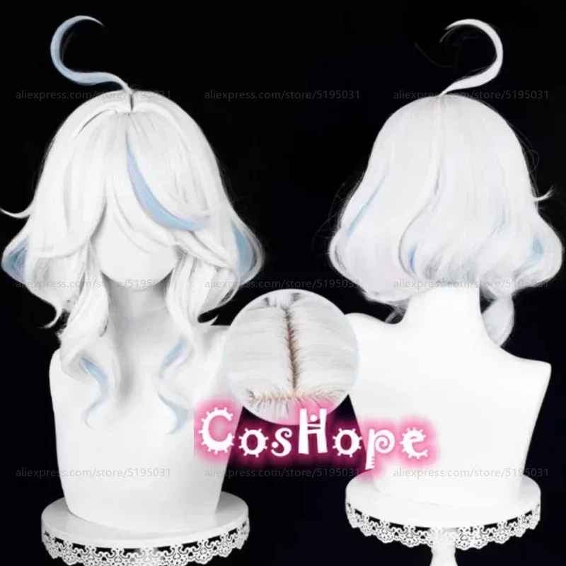 Focalors Cosplay Wig Furina Wig Short Silver White Blue Wig Cosplay Anime Cosplay Wigs Heat Resistant Synthetic Wigs